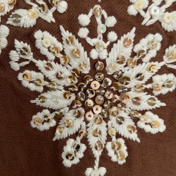 Tommy Bahama Linen Silk Sheath Embroidered Sleeveless Midi Dress Brown Size 8 - Picture 4 of 11